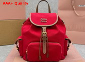 Miu Miu Canvas and Leather Backpack Red and Brandy 5BZ042 Replica