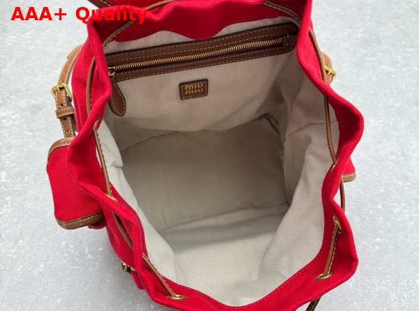 Miu Miu Canvas and Leather Backpack Red and Brandy 5BZ042 Replica