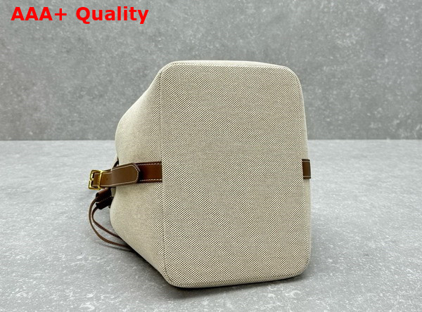 Miu Miu Canvas and Leather Bucket Bag Beige Brandy 5BE089 Replica
