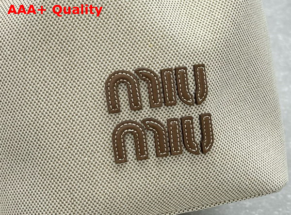 Miu Miu Canvas and Leather Bucket Bag Beige Brandy 5BE089 Replica