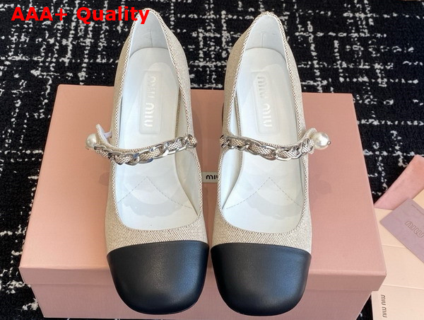 Miu Miu Canvas and Leather Pumps in Beige and Black 5I248D Replica