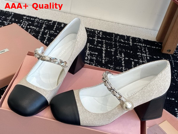 Miu Miu Canvas and Leather Pumps in Beige and Black 5I248D Replica