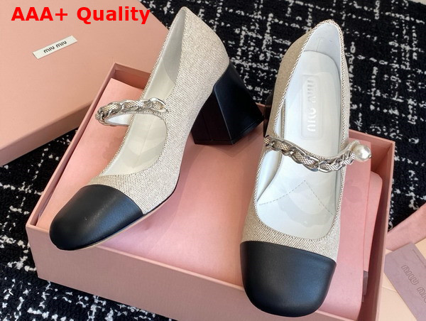 Miu Miu Canvas and Leather Pumps in Beige and Black 5I248D Replica