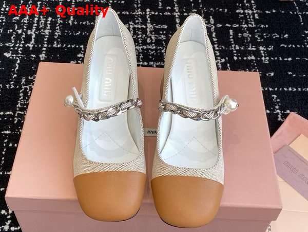 Miu Miu Canvas and Leather Pumps in Beige and Brandy 5I248D Replica
