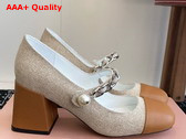 Miu Miu Canvas and Leather Pumps in Beige and Brandy 5I248D Replica