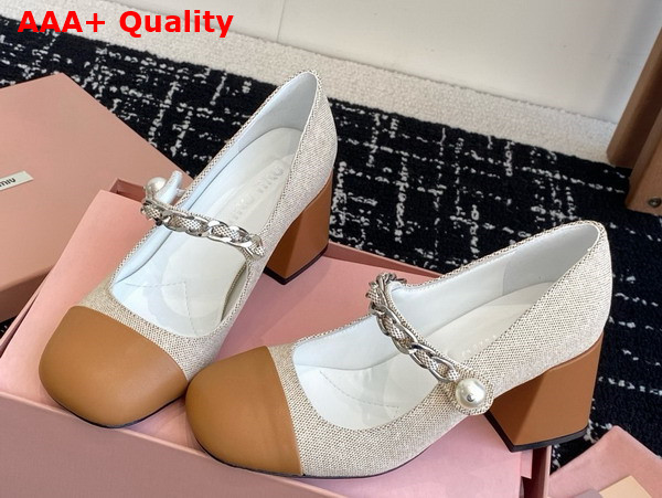 Miu Miu Canvas and Leather Pumps in Beige and Brandy 5I248D Replica