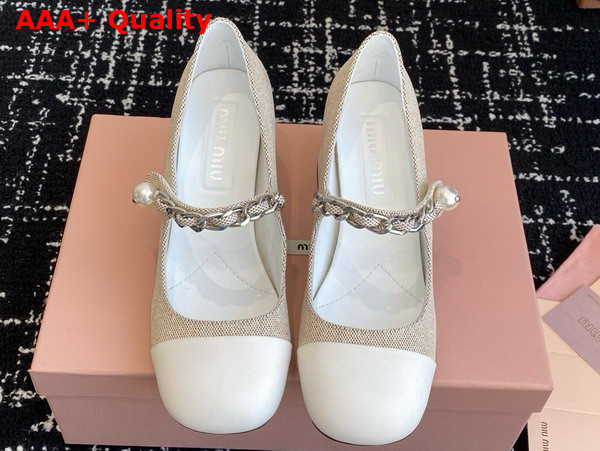 Miu Miu Canvas and Leather Pumps in Beige and White 5I248D Replica