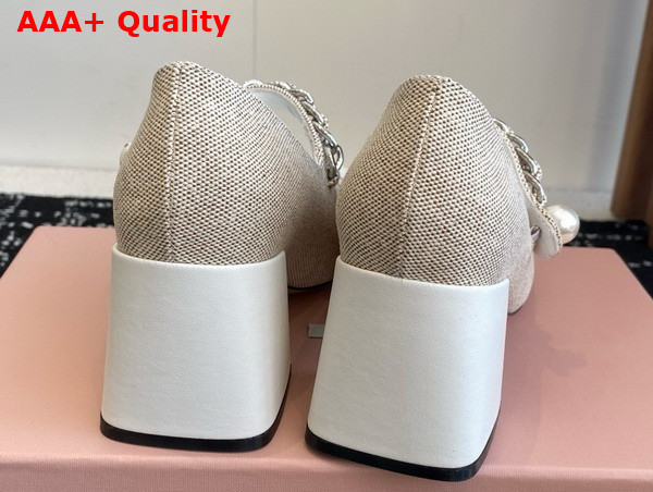 Miu Miu Canvas and Leather Pumps in Beige and White 5I248D Replica
