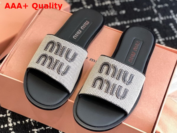 Miu Miu Canvas and Leather Slides Beige and Black 5XX644 Replica