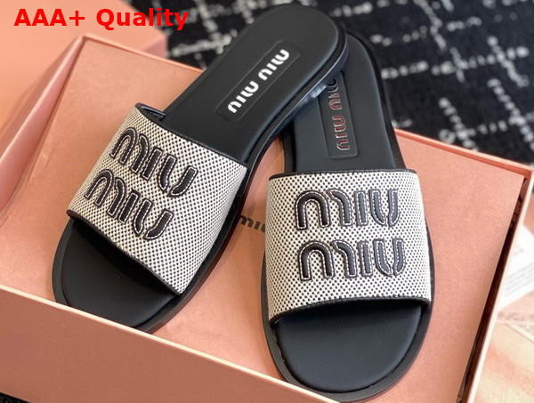 Miu Miu Canvas and Leather Slides Beige and Black 5XX644 Replica