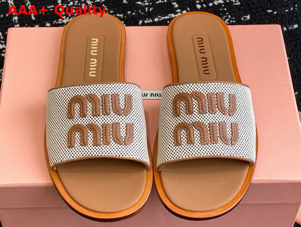 Miu Miu Canvas and Leather Slides Beige and Brandy 5XX644 Replica