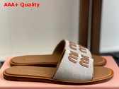 Miu Miu Canvas and Leather Slides Beige and Brandy 5XX644 Replica