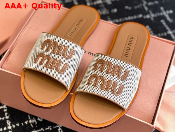 Miu Miu Canvas and Leather Slides Beige and Brandy 5XX644 Replica