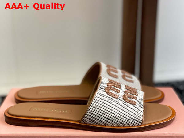 Miu Miu Canvas and Leather Slides Beige and Brandy 5XX644 Replica