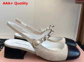 Miu Miu Canvas and Leather Slingback Pumps in Beige and Black 5I045E Replica