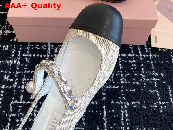Miu Miu Canvas and Leather Slingback Pumps in Beige and Black 5I045E Replica