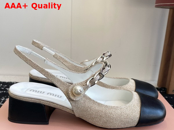 Miu Miu Canvas and Leather Slingback Pumps in Beige and Black 5I045E Replica