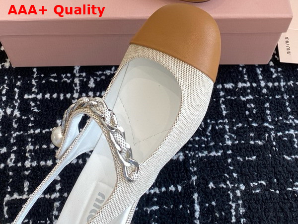 Miu Miu Canvas and Leather Slingback Pumps in Beige and Brandy 5I045E Replica