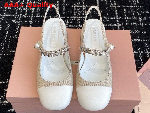Miu Miu Canvas and Leather Slingback Pumps in Beige and White 5I045E Replica