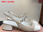 Miu Miu Canvas and Leather Slingback Pumps in Beige and White 5I045E Replica