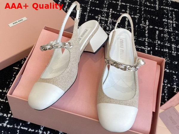 Miu Miu Canvas and Leather Slingback Pumps in Beige and White 5I045E Replica