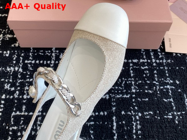 Miu Miu Canvas and Leather Slingback Pumps in Beige and White 5I045E Replica