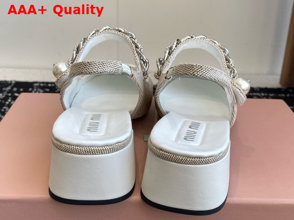 Miu Miu Canvas and Leather Slingback Pumps in Beige and White 5I045E Replica