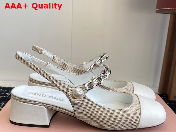 Miu Miu Canvas and Leather Slingback Pumps in Beige and White 5I045E Replica