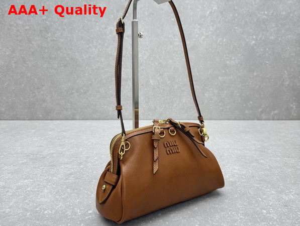 Miu Miu Caprice Leather Clutch in Cognac 5BF131 Replica