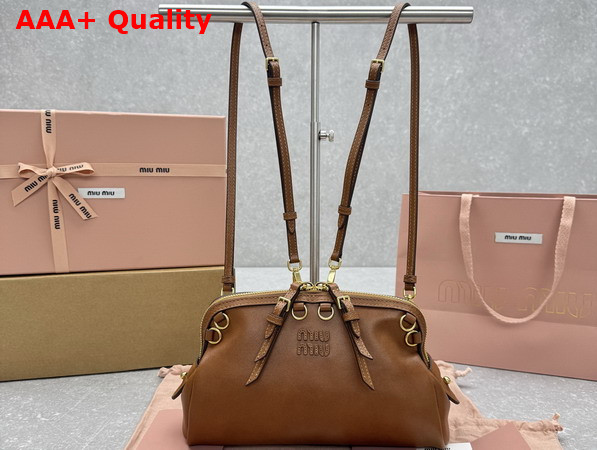 Miu Miu Caprice Leather Clutch in Cognac 5BF131 Replica