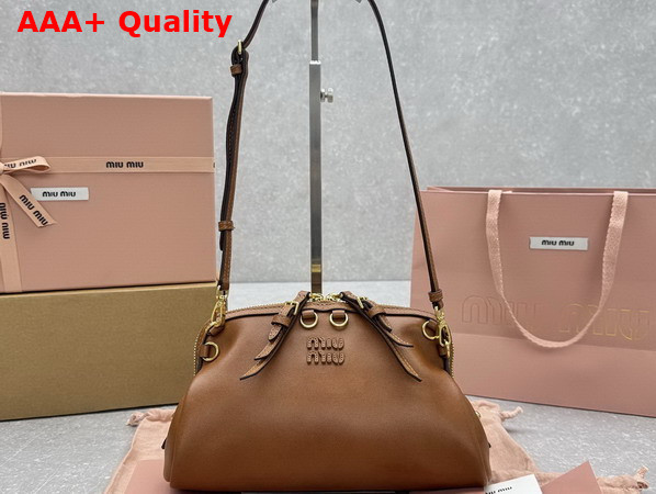 Miu Miu Caprice Leather Clutch in Cognac 5BF131 Replica