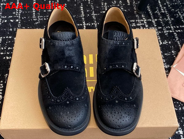 Miu Miu Churchs X Miu Miu Suede Monk Strap Brogues Black 5E039E Replica