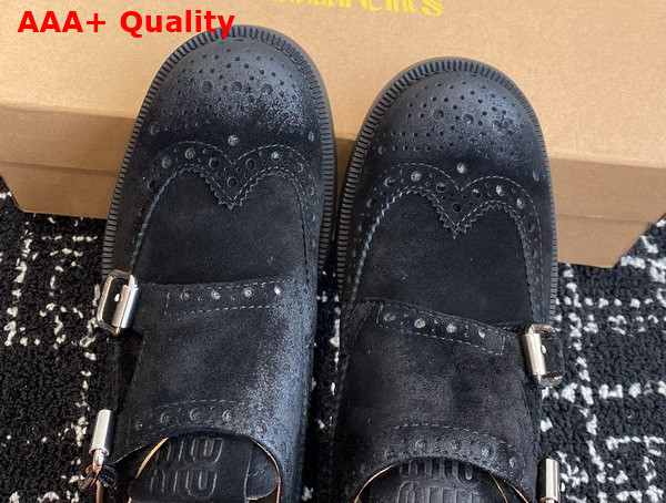 Miu Miu Churchs X Miu Miu Suede Monk Strap Brogues Black 5E039E Replica