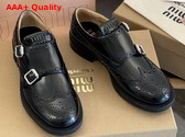Miu Miu Churchs x Miu Miu Brushed Leather Double Monk Brogue Shoes in Black 5E039E Replica