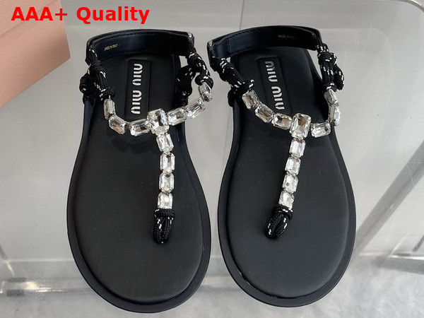 Miu Miu Cotton Cord Thong Sandals Crystal and Black Replica 5Y196E