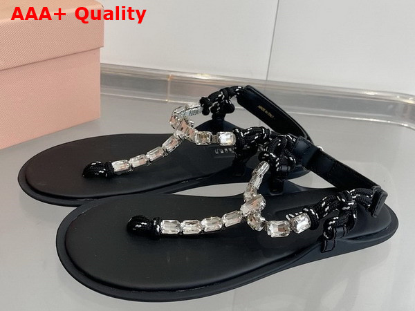 Miu Miu Cotton Cord Thong Sandals Crystal and Black Replica 5Y196E