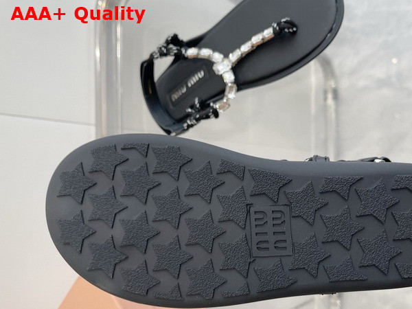 Miu Miu Cotton Cord Thong Sandals Crystal and Black Replica 5Y196E