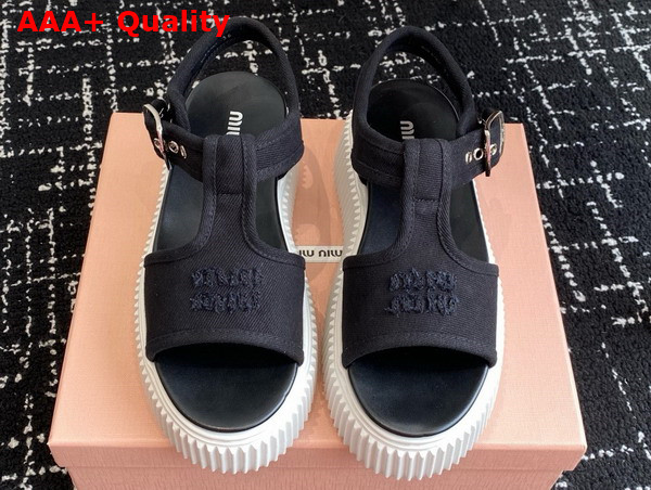Miu Miu Denim Flatform Sandals in Black 5X402E Replica