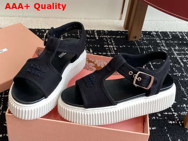 Miu Miu Denim Flatform Sandals in Black 5X402E Replica