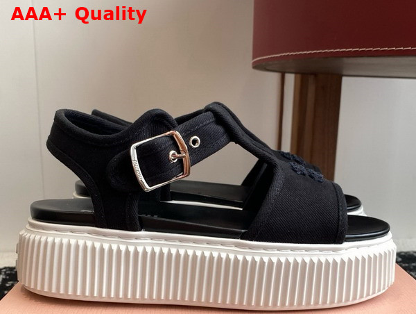 Miu Miu Denim Flatform Sandals in Black 5X402E Replica