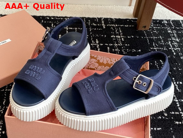 Miu Miu Denim Flatform Sandals in Blue 5X402E Replica