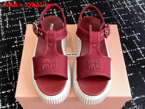 Miu Miu Denim Flatform Sandals in Dark Red 5X402E Replica