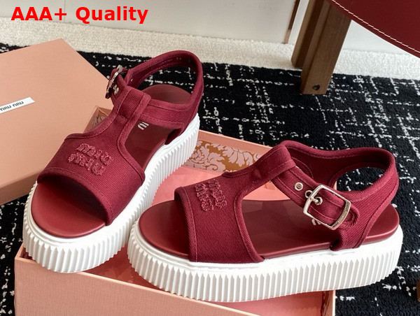 Miu Miu Denim Flatform Sandals in Dark Red 5X402E Replica