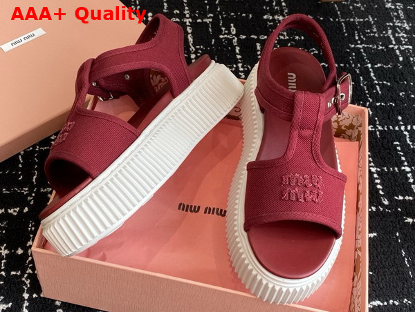 Miu Miu Denim Flatform Sandals in Dark Red 5X402E Replica