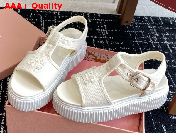 Miu Miu Denim Flatform Sandals in Ivory 5X402E Replica