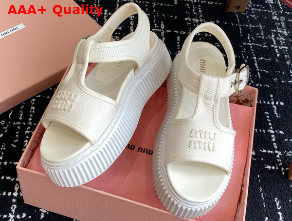 Miu Miu Denim Flatform Sandals in Ivory 5X402E Replica
