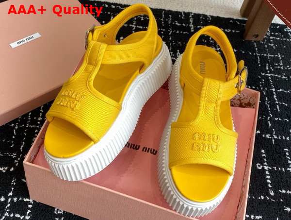 Miu Miu Denim Flatform Sandals in Yellow 5X402E Replica
