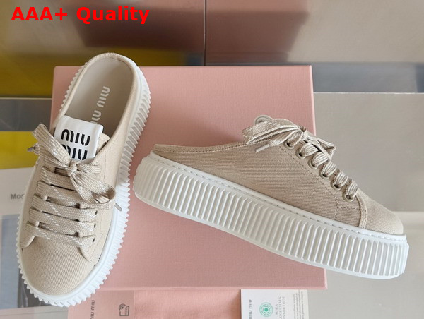 Miu Miu Denim Sneaker Mules in Colonial Beige 5E390E Replica