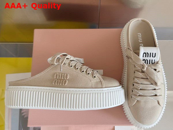Miu Miu Denim Sneaker Mules in Colonial Beige 5E390E Replica