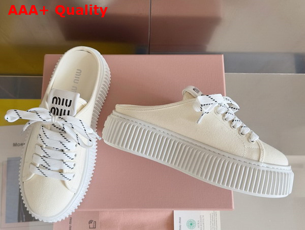 Miu Miu Denim Sneaker Mules in Ivory 5E390E Replica